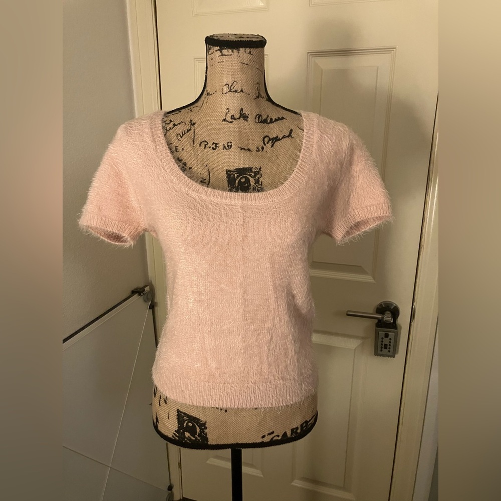 Forever 21 F21 Pink Fuzzy eyelash Sweater crop top 0X XL 12
